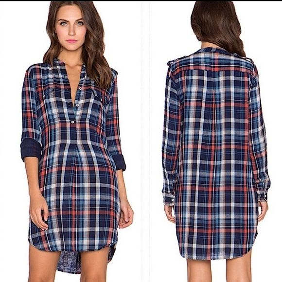 Velvet by Graham & Spencer Plaid Flannel Shirt-dress long sleeves Small - Picture 2 of 15